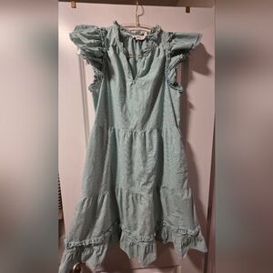 Vineyard Vines Mint Green Striped Ruffle Tiered Dress